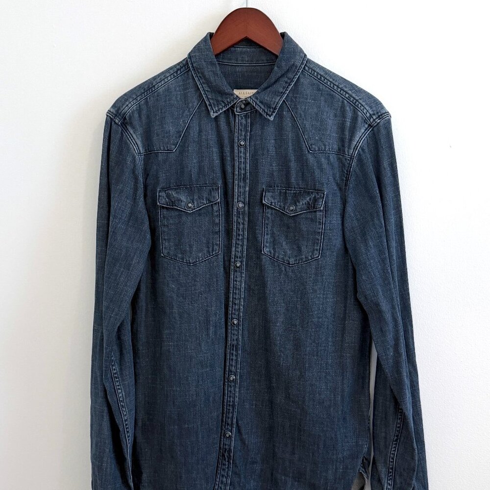 Allsaints Men's Dark Denim Shirt in Size M